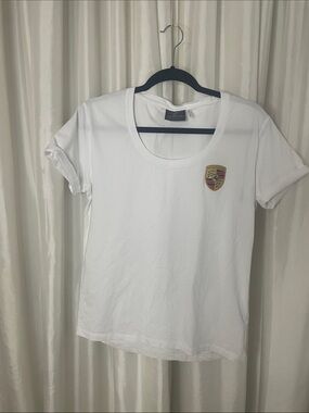 Porsche Design White Short Sleeve Tee with Embroidered Crest